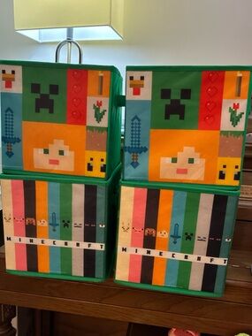 Minecraft Storage Cubes Bins 4 pack Green 9 in Collapsible Fabric Baskets Kids